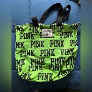 PINK Victoria's Secret Lime and Black Zipper Pouch